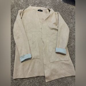 fab'rik Tan Cardigan Coat with Gray Accents